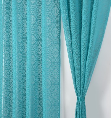 Fabrilia 274 cm (9 ft) Net Semi Transparent Long Door Curtain (Pack Of 2)(Self Design, Teal)