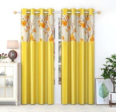 NAVSANG 152 cm (5 ft) Polyester Room Darkening Window Curtain (Pack Of 2)(Floral, Yellow)