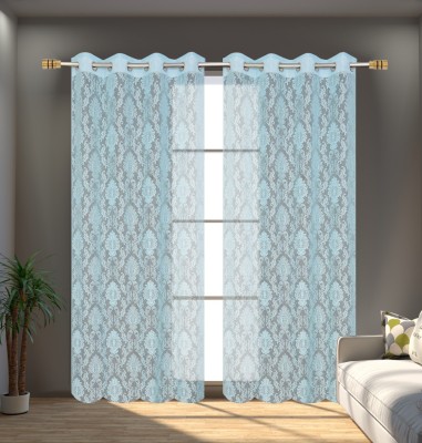 REHAAN 153 cm (5 ft) Polyester Semi Transparent Window Curtain (Pack Of 2)(Floral, Aqua)