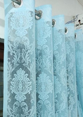 Harnay 274 cm (9 ft) Polyester Semi Transparent Long Door Curtain (Pack Of 2)(Floral, AQVA)