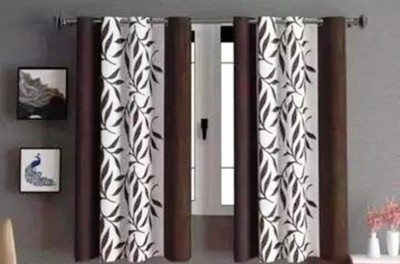 La.Kourtina 152.4 cm (5 ft) Polyester Semi Transparent Window Curtain (Pack Of 2)(Printed, Coffee)