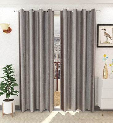 N2C Home 270 cm (9 ft) Polyester Semi Transparent Long Door Curtain (Pack Of 2)(Plain, Grey)