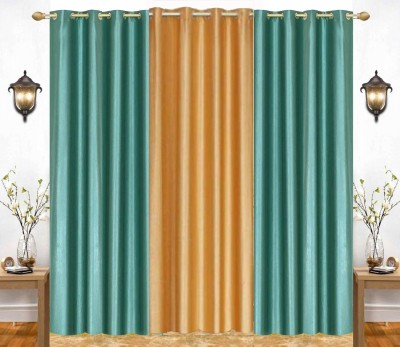 India Furnish 153 cm (5 ft) Polyester Semi Transparent Window Curtain (Pack Of 3)(Plain, Solid, Aqua & Gold)