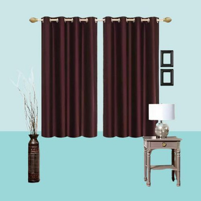 Kanodia Poly Fab 152.4 cm (5 ft) Window Polyester Room Darkening Curtain (Pack Of 2)(Brown, Solid)