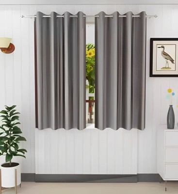 Kanodia Poly Fab 152.4 cm (5 ft) Polyester Room Darkening Window Curtain (Pack Of 2)(Solid, Grey)