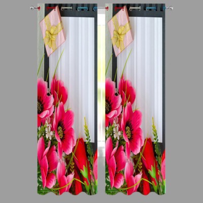 VSD 154 cm (5 ft) Polyester Room Darkening Window Curtain (Pack Of 2)(Floral, Red)