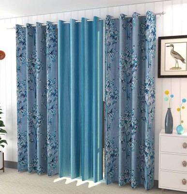 Benchmark 213.36 cm (7 ft) Polyester Room Darkening Door Curtain (Pack Of 3)(Solid, Aqua)