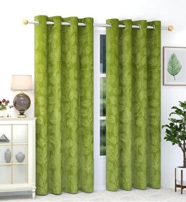 MODIK 213.36 cm (7 ft) Velvet Room Darkening Door Curtain (Pack Of 2)(Floral, Green)