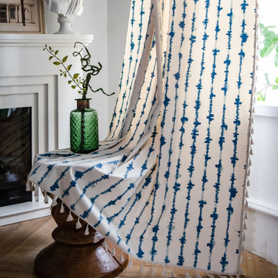 Huesland 274 cm (9 ft) Cotton Room Darkening Long Door Curtain Single Curtain(Printed, Blue Vertical Stripes)