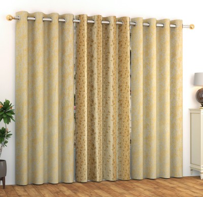 Impression Hut 274 cm (9 ft) Polyester Room Darkening Long Door Curtain (Pack Of 3)(Printed, Gold)