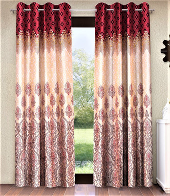 Home Sizzler 213 cm (7 ft) Door Polyester Semi Transparent Curtain (Pack Of 2)(Maroon, Printed)