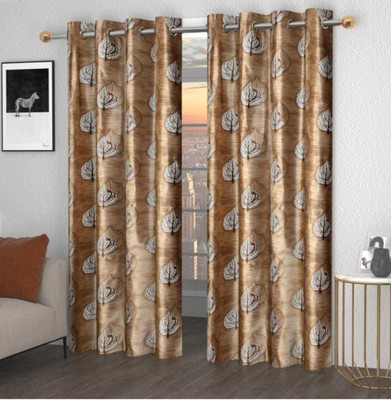 ADFABS 213 cm (7 ft) Door Polyester Room Darkening Curtain (Pack Of 2)(Brown, Floral)