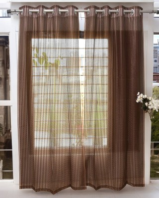 Kingly Home 213.36 cm (7 ft) Polyester Transparent Door Curtain (Pack Of 2)(Self Design, Brown)