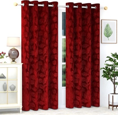Freshfromloom 304 cm (10 ft) Velvet Room Darkening Long Door Curtain (Pack Of 2)(Abstract, Red)