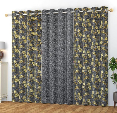 Waco creation 152.4 cm (5 ft) Window Polyester Room Darkening Curtain (Pack Of 3)(Grey, Floral)