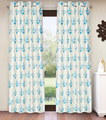 Home Sizzler 274 cm (9 ft) Long Door Polyester Semi Transparent Curtain (Pack Of 2)(Aqua, Floral)