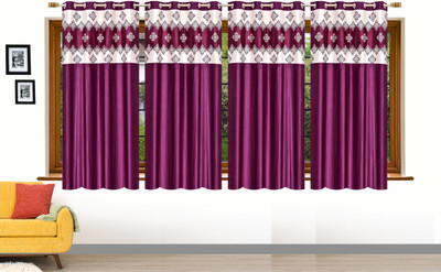 Stella Creations 152 cm (5 ft) Window Polyester Semi Transparent Curtain (Pack Of 4)(Wine, Abstract)