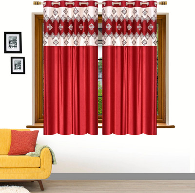 Stella Creations 152 cm (5 ft) Window Polyester Semi Transparent Curtain (Pack Of 2)(Maroon, Abstract)