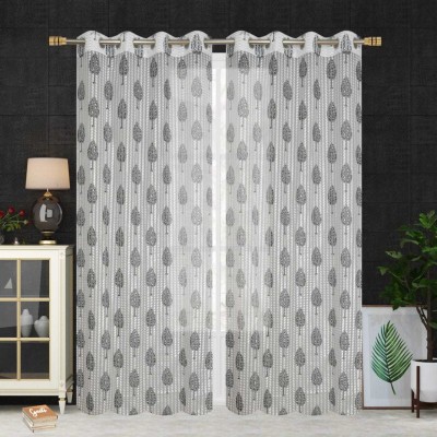 SCORCHERS 274 cm (9 ft) Polyester Semi Transparent Long Door Curtain (Pack Of 2)(Floral, Grey)