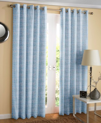 Cotton Trendy 152 cm (5 ft) Velvet Blackout Window Curtain (Pack Of 2)(Checkered, Blue)