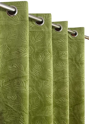 Stackers 152 cm (5 ft) Window Velvet Semi Transparent Curtain Single Curtain(Green, Floral)