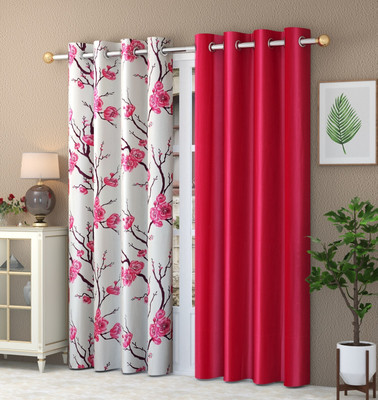 YUKANY 213 cm (7 ft) Door Polyester Semi Transparent Curtain (Pack Of 2)(Pink, Floral)