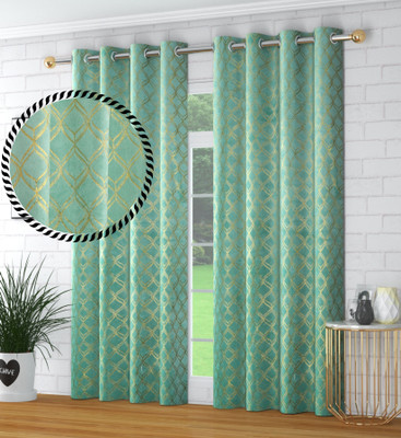 VELOURA 152.4 cm (5 ft) Window Velvet Room Darkening Curtain (Pack Of 2)(Island Aqua, Floral)
