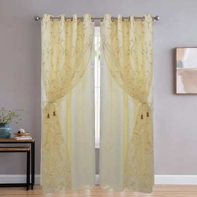GD Home Fabric 213.36 cm (7 ft) Polyester Blackout Door Curtain (Pack Of 2)(Embroidered, ivory & ivory)