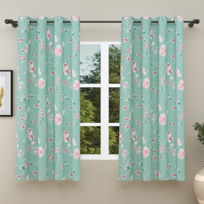 haus & kinder 152 cm (5 ft) Cotton Room Darkening Window Curtain (Pack Of 2)(Printed, Blue)