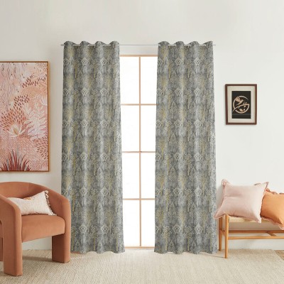RED RIBBON DECOR 152.4 cm (5 ft) Polyester Room Darkening Window Curtain (Pack Of 2)(Printed, Grey)