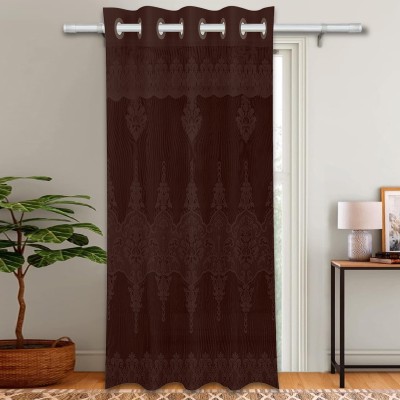 KUBER INDUSTRIES 214 cm (7 ft) Cotton Blackout Door Curtain Single Curtain(Self Design, Brown)