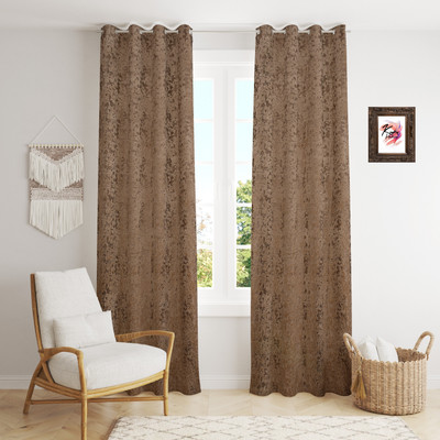 Flipkart SmartBuy 152 cm (5 ft) Window Velvet Room Darkening Curtain (Pack Of 2)(Light Brown, Self Design)
