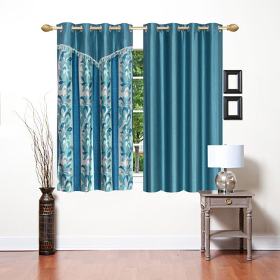 Stella Creations 154 cm (5 ft) Polyester Semi Transparent Window Curtain (Pack Of 2)(Printed, Blue)