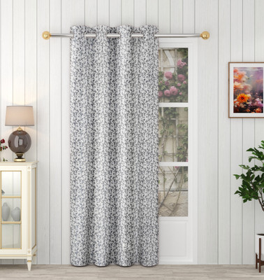 Panipat Textile Hub 213 cm (7 ft) Door Polyester Room Darkening Curtain Single Curtain(Grey, Floral)