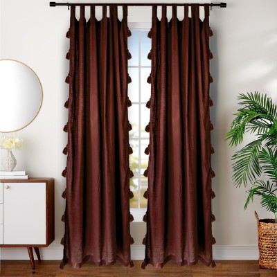 Dekor World 215 cm (7 ft) Cotton Transparent Door Curtain (Pack Of 2)(Solid, Brown)