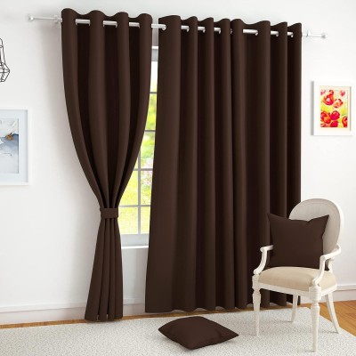 FUNFLIP 213.5 cm (7 ft) Polyester Semi Transparent Door Curtain (Pack Of 2)(Plain, Brown)