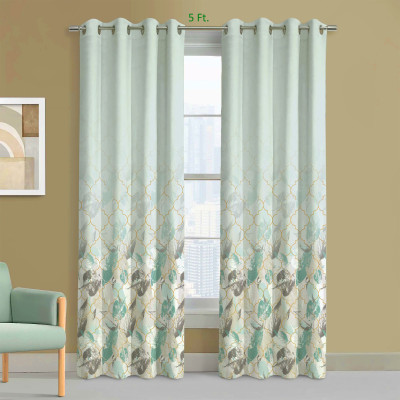 EXOTICE 120 cm (4 ft) Window Polyester Room Darkening Curtain (Pack Of 2)(Sea Green, 3D Printed)