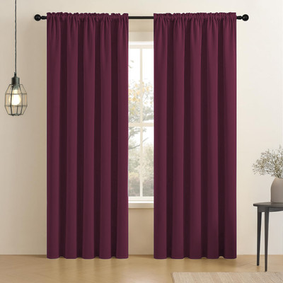 LINENWALAS 243.84 cm (8 ft) Door Polyester Blackout Curtain (Pack Of 2)(Wine, Solid)