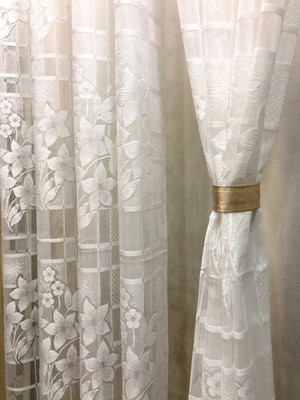 SR Collection 152 cm (5 ft) Window Net Semi Transparent Curtain (Pack Of 4)(White, Floral)