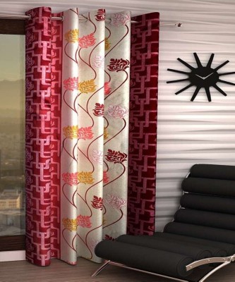 India Furnish 274 cm (9 ft) Polyester Semi Transparent Long Door Curtain Single Curtain(Printed, Floral, Maroon)