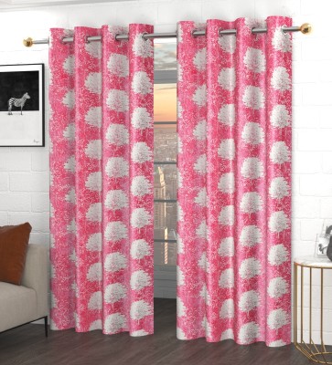 GOYTEX 182.88 cm (6 ft) Polyester Room Darkening Window Curtain (Pack Of 2)(Printed, Pink)