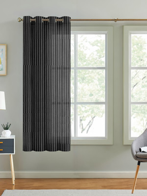 Cortina 150 cm (5 ft) Polyester Transparent Window Curtain Single Curtain(Striped, Black)
