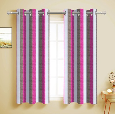 Elroi Fabs 150 cm (5 ft) Cotton Room Darkening Window Curtain (Pack Of 2)(Striped, Pink)