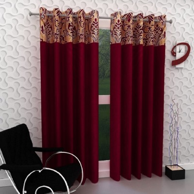 Phyto Home 152 cm (5 ft) Polyester Semi Transparent Window Curtain (Pack Of 2)(Floral, Maroon)
