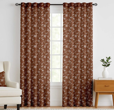 Vargottam 243 cm (8 ft) Long Door Cotton Semi Transparent Curtain (Pack Of 2)(Brown & White, Printed)