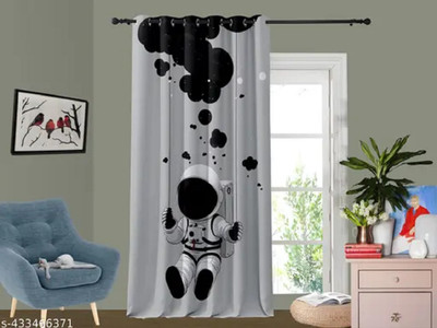 IDV 214 cm (7 ft) Door Polyester Room Darkening Curtain Single Curtain(Grey, Printed)