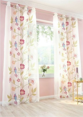 RISKY FAB 274 cm (9 ft) Polyester Room Darkening Long Door Curtain (Pack Of 2)(Floral, Grey)