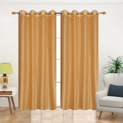 vjk fab 153 cm (5 ft) Net Semi Transparent Window Curtain (Pack Of 2)(Solid, Golden)