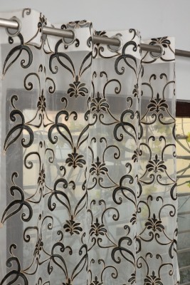 HHF DECOR 213 cm (7 ft) Tissue Semi Transparent Door Curtain Single Curtain(Floral, Black)