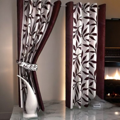 Kingly Home 153 cm (5 ft) Polyester Semi Transparent Window Curtain (Pack Of 2)(Printed, Maroon)